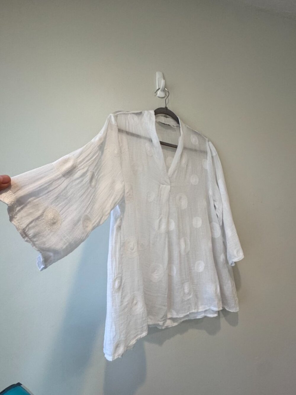 Camille & Co Sheer Cotton Boho Blouse – White – Made in Italy – M 🔥
